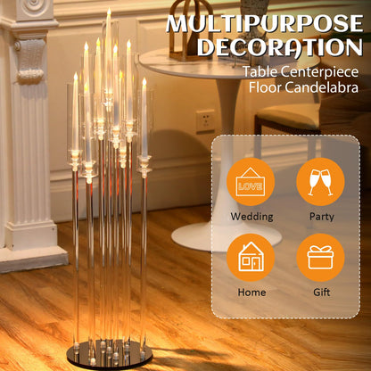 Tessco 4 Pcs 9 Arm 42.5" Acrylic Candelabra Table Centerpiece Floor Candelabras Clear Candle Holder with Removable Lampshade Wedding Candelabra Centerpiece Fit 0.8 LED