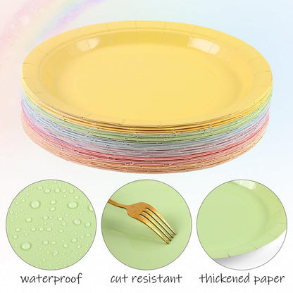 Breroa 72 Pieces 9 Inch Pastel Rainbow Paper Plates Disposable Heavy Duty Paper Plate Sustainable Dinner Dessert Plate Decorative Plates Bulk for Parties, Holidays, Picnics