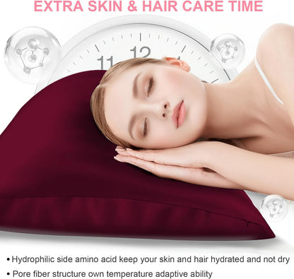 Skiennix Mulberry Silk Pillowcase Set - 2 Standard Size Cases with Hidden Zipper | Smooth, Soft & Breathable in Burgundy Red