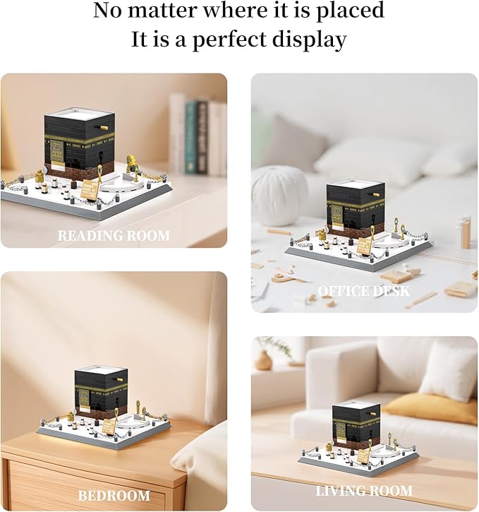 Mecca Kaaba Building Blocks 446 Pcs Holy Mosque Architecture Model Islamic Gift for Ramadan &amp Eid Educational Muslim Toy for Adults Teens Home Decor Souvenir with Display Base