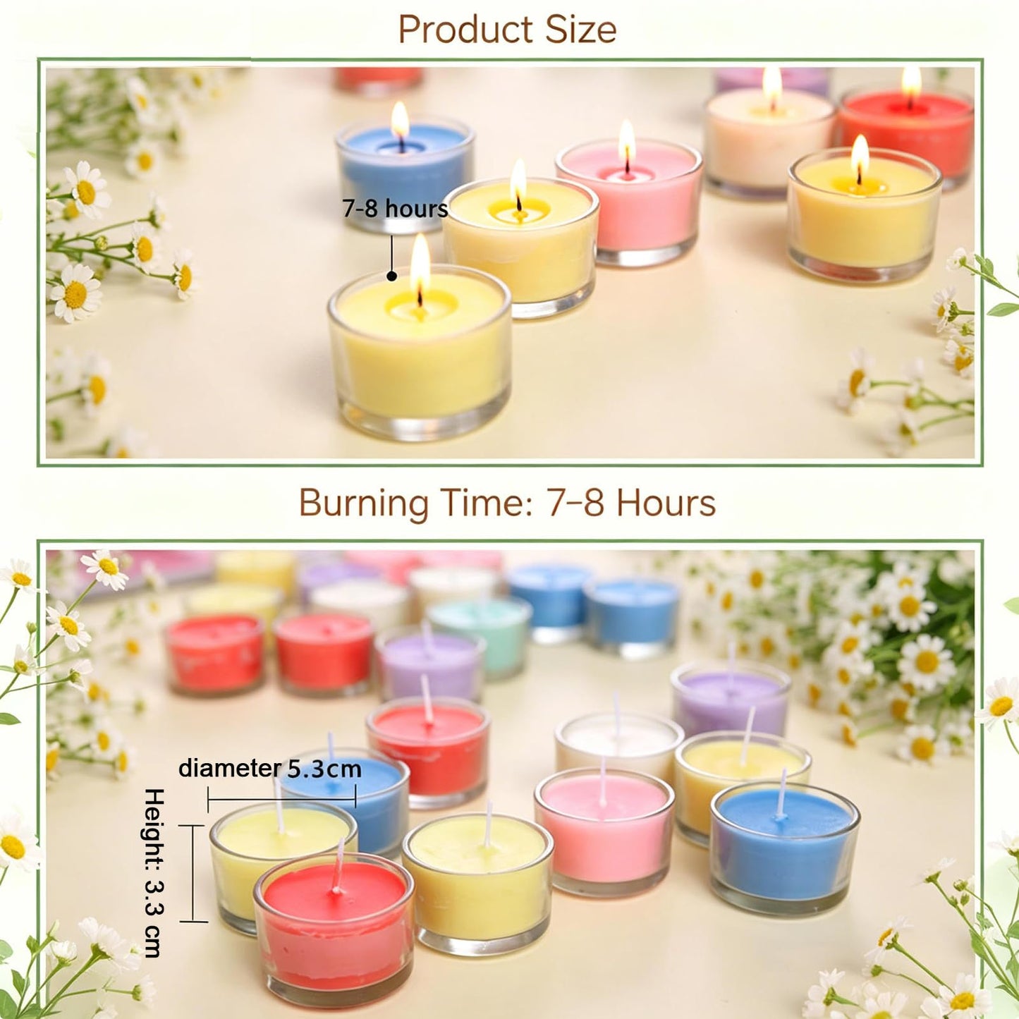 7–8 Hour Long-Burning Scented Tea Lights (6-Pack) — Assorted Scented Candles in Glass Cups | Smokeless & Aromatic — Ideal for Home, Weddings, Parties, and Gifting (White)