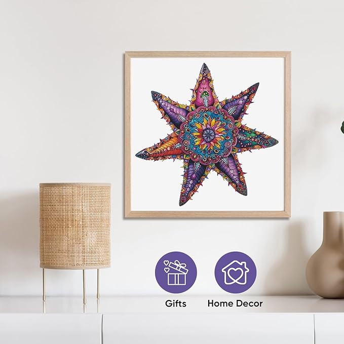 Qiuenisray Wooden Jigsaw Puzzles for Adults 500 Piece Starfish Ocean Wood Jigsaw Puzzles Wall Decor FSC Certified Royal Unique Shape Adult Puzzles Piece Creative Gift for Family Games 20.3x20.3 in