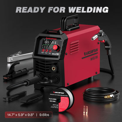 ARCCAPTAIN 165A MIG Welder 110V/220V [Large LED Display] 4 in 1 Gasless/Gas MIG/Lift TIG/Stick Welding Machine Multiprocess Welder Machine, IGBT Inverter Welder with Synergy, 2T/4T