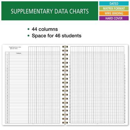 Elan Publishing Company HARDCOVER 7 Period Dated Teacher Lesson Plan; Days Horizontally Across The Top Dated for 2026-2027 Academic Year with Bonus Clip-in Bookmark (Black Tree Seasons)