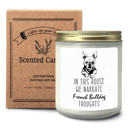 CIOJUNE French Bulldog Dog Candle, French Bulldog Gifts for Women, French Bulldog Mom Gifts, Gifts for French Bulldog Lovers, in This House We Narrate French Bulldogs Thoughts Lavender Candle