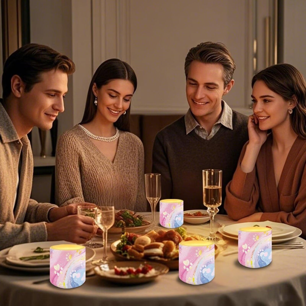 Cozeyat Pink Blue Marble Flameless Candles 4 Pack Battery Operated with Remote Control Timer LED Pillar Candles Waterproof for Indoor Outdoor Decor