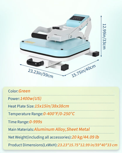 Garvee Heat Press 15x15, High Pressure Heat Press Machine for t Shirts, Slide Out Professional Heat Press for Sublimation, Vinyl, Industrial Digital Heat Transfer Machine for t-Shirt