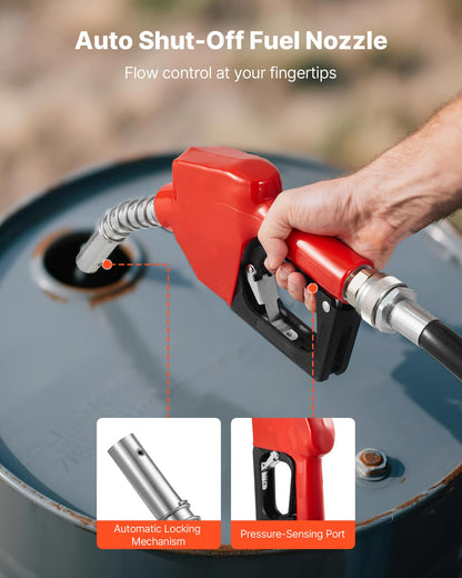 VEVOR Fuel Transfer Pump 110V, 15 GPM 57 L/min, AC Electric Oil Transfer Pump, with Auto Shut-Off Fuel Nozzle & Discharge Hose, High Flow Kit for Gasoline, Diesel, Kerosene, Biodiesel, Ethanol Blends