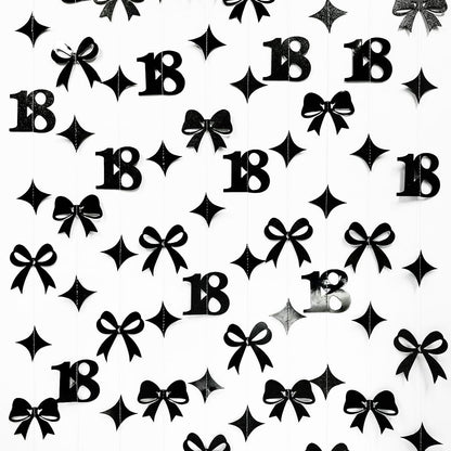 Black 18th Bow Birthday Decorations Glitter Conquette Bow Garland Streamer Banner Backdrop for Girls Boys Happy 18th Birthday Time to Adult Cheers to 18 Years Old Anniversary Party Supplies