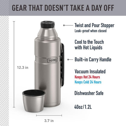 THERMOS Stainless King Vacuum-Insulated Beverage Bottle, 40 Ounce, Matte Stainless Steel