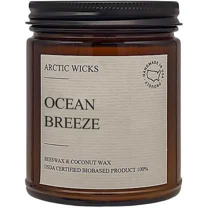 Arctic Wicks Scented Coconut Beeswax Candles | Coconut Beeswax Non Toxic Candle 9oz Amber | Farmhouse Candles Non-Toxic Clean Burn 100% USDA Certified Biobased (Ocean Breeze)
