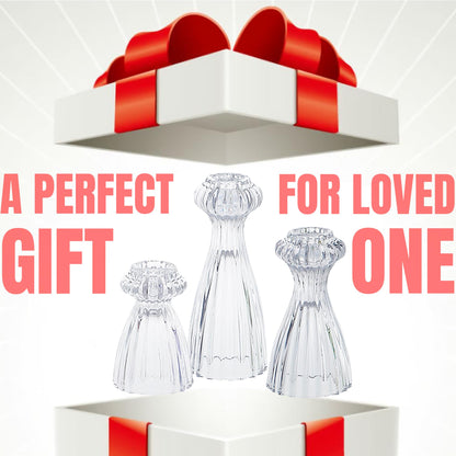 Lysenn Glass Candle Stick Holder Set of 3 – Premium Taper Candle Holders for Romantic Ambiance - Candle Sticks Holder Decor for Special Occasions - Pink