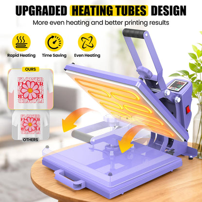 AKEYDIY 15" x 15" Slide Out Heat Press for T Shirts - Fast Heating for Sublimation, Industrial Even Heat Transfer & Precise Temp Control, Shirt Heat Press for Vinyl & Fabric Projects (15x15 Purple)