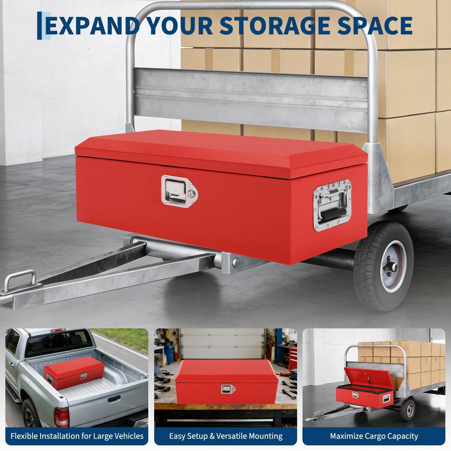 COZONY Heavy Duty 48x15 Inch Steel Truck Bed Tool Box, Lockable Weatherproof Cross-Bed Storage Chest, Industrial Strength for Full-Size Pickup RV Trailer