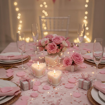SRCVYLT 4 Pcs Bow Heart Scented Candle Set Rose Fragrance Soy Wax Scented Candle with Fixed Bow Decor for Valentine's Day Party Bedroom Room Table