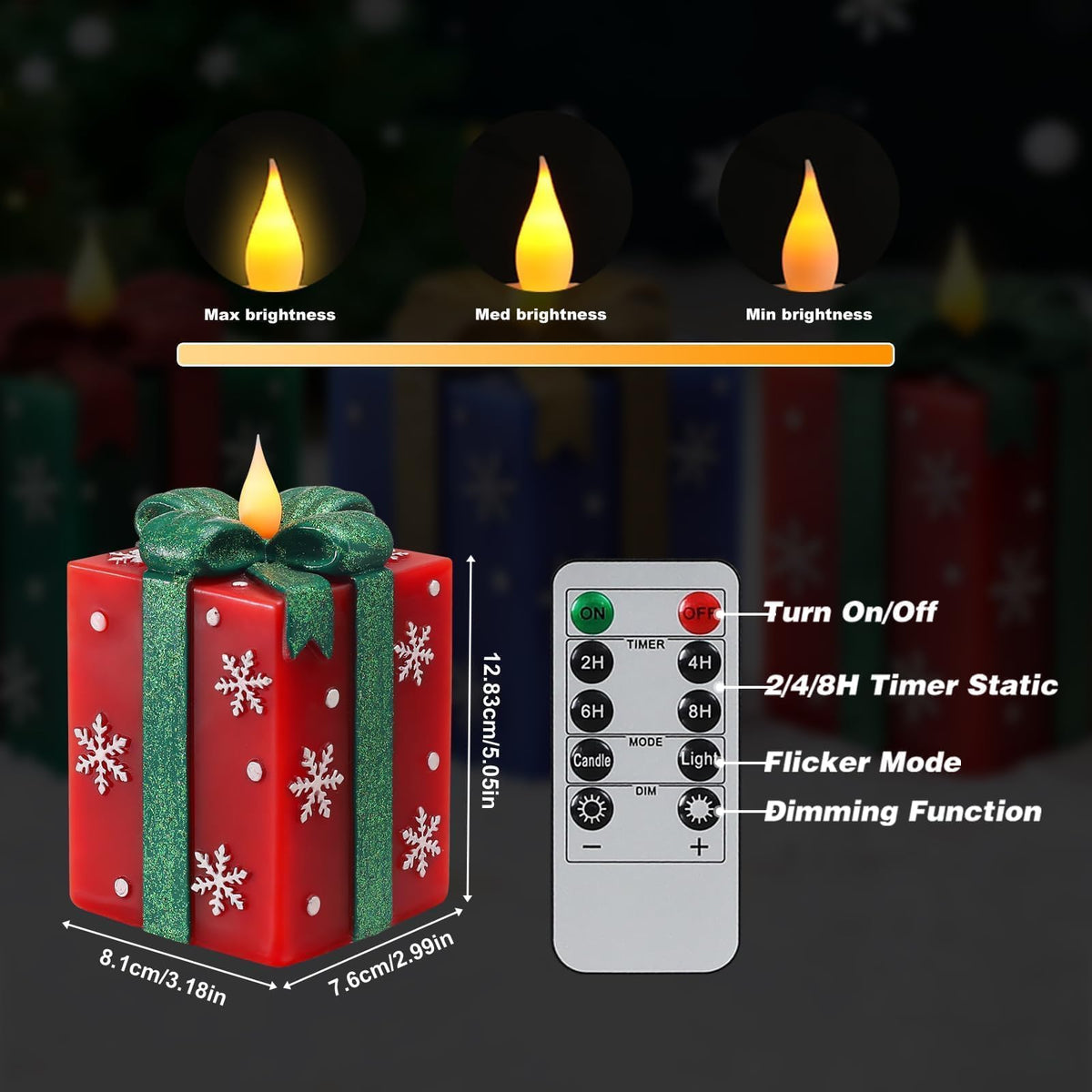 LCZLUMIPRO 3 Pcs Elegant Gift Box Flameless Candles with Remote Timer - Hand-Painted Real Wax LED Candles, Battery Operated for Christmas, Home, Party Decor (Red/Green/Blue)