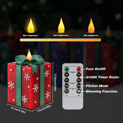 LCZLUMIPRO 3 Pcs Elegant Gift Box Flameless Candles with Remote Timer - Hand-Painted Real Wax LED Candles, Battery Operated for Christmas, Home, Party Decor (Red/Green/Blue)