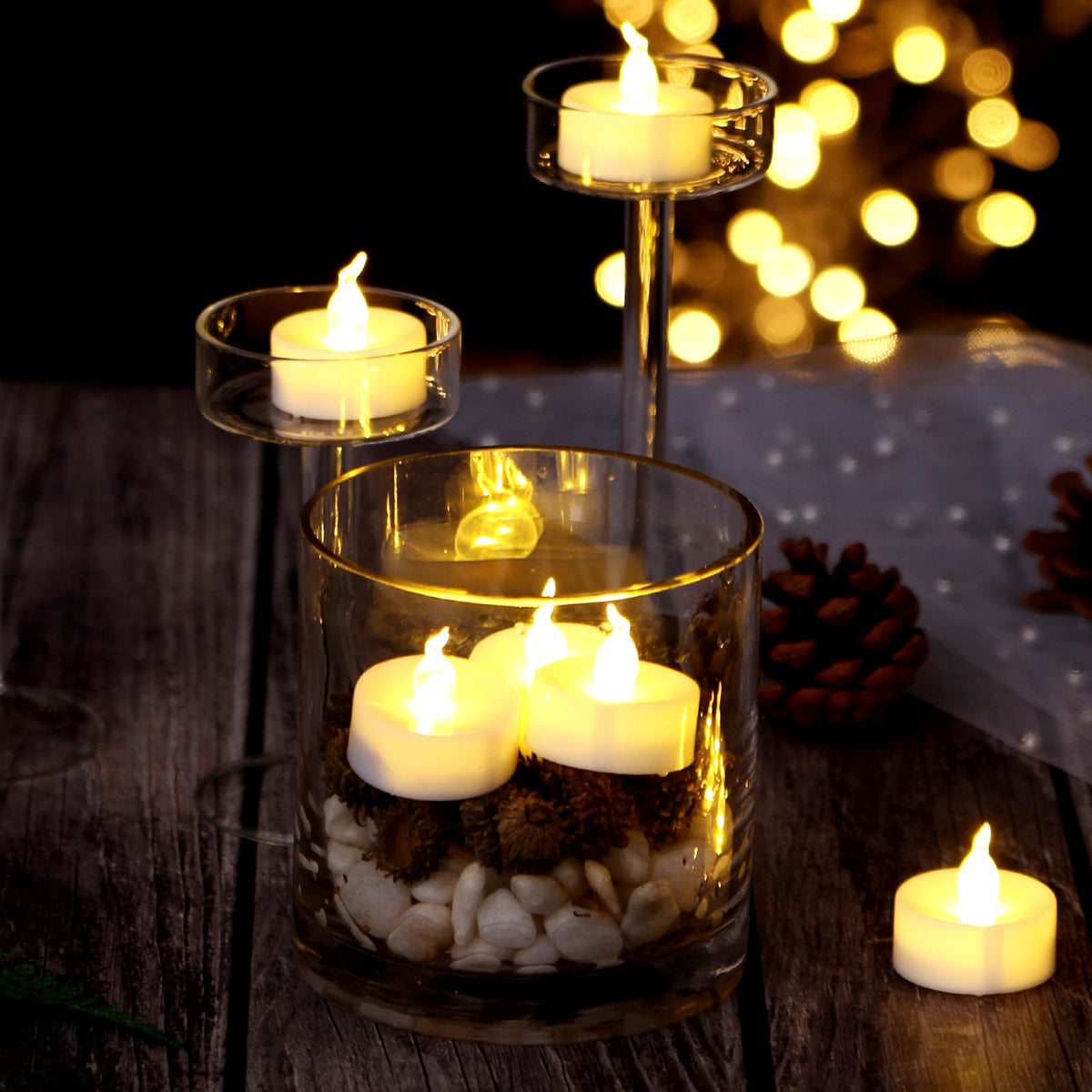AGPTEK Timer Flickering Tea Lights,24 Pack Flickering LED Candles with Timer Battery-Operated Flameless Tealight Candles for Wedding Holiday Party Home Decoration-Warm White