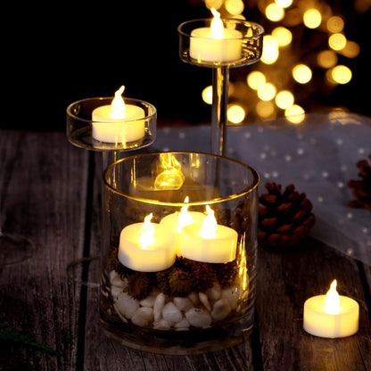 AGPTEK Timer Flickering Tea Lights,24 Pack Flickering LED Candles with Timer Battery-Operated Flameless Tealight Candles for Wedding Holiday Party Home Decoration-Warm White