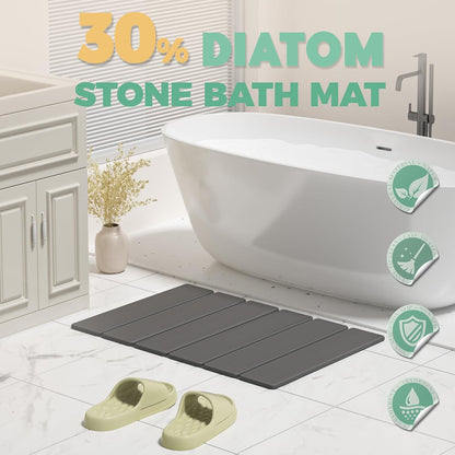 SYIPO Stone Bath Mat - Super Absorbent Non-Slip Diatomite Mat 23.6 x 15.3” | Quick Drying & Easy to Clean, Dark Gray