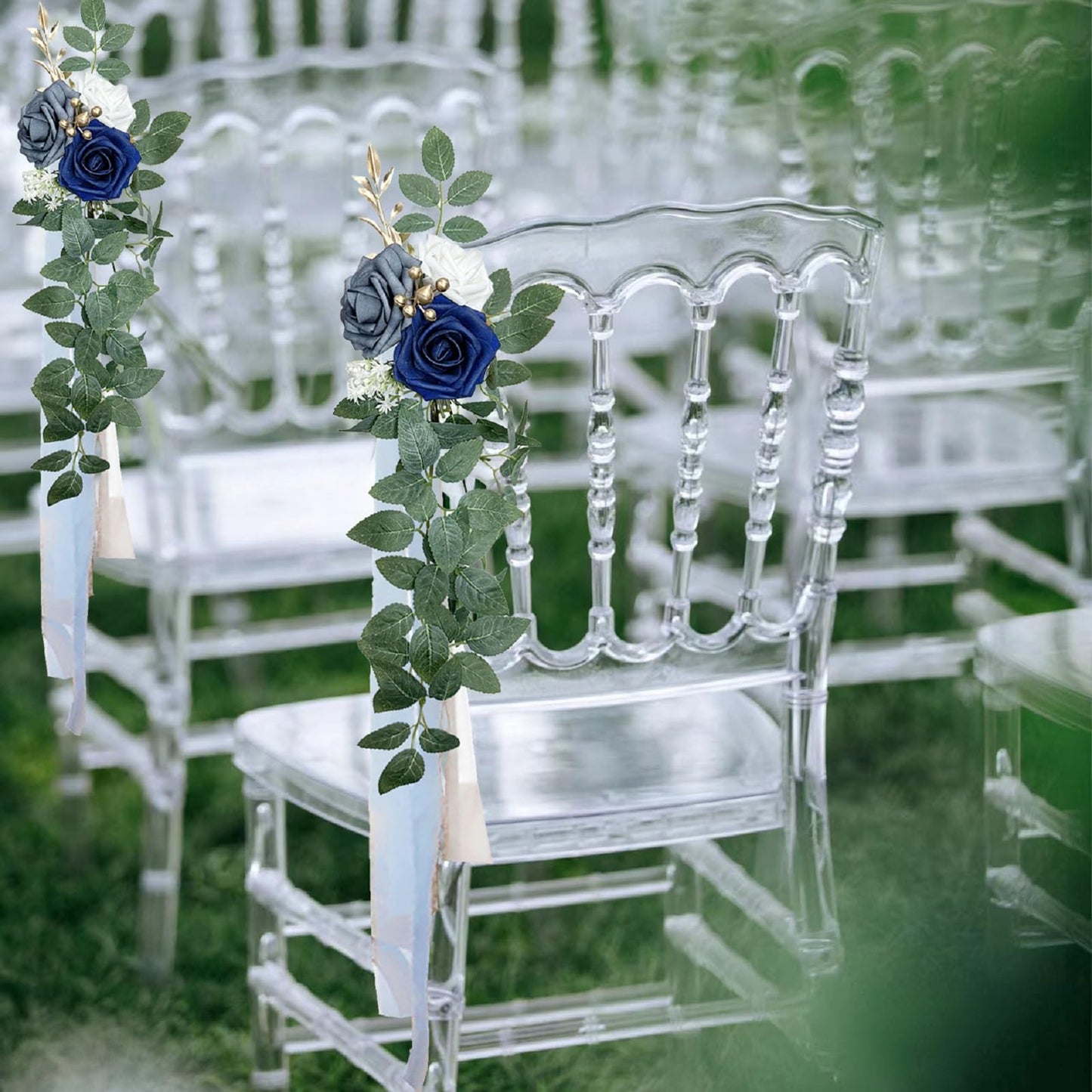 Roahosy Wedding Chair Decorations Set of 6, Artificial Sunflower Aisle Decor Chair Back Flowers for Wedding Ceremony Reception Entryway Church Party Chair Decor