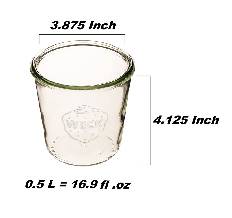 Weck Einmachgläser 742-19 6 fl. oz Weck Formgläser aus transparentem Glas – Umweltfreundliches Einmachglas – Frischhaltedosen mit Deckel luftdicht – 1/2 Liter Gläser Set – 4 Stück Gläser mit Deckel