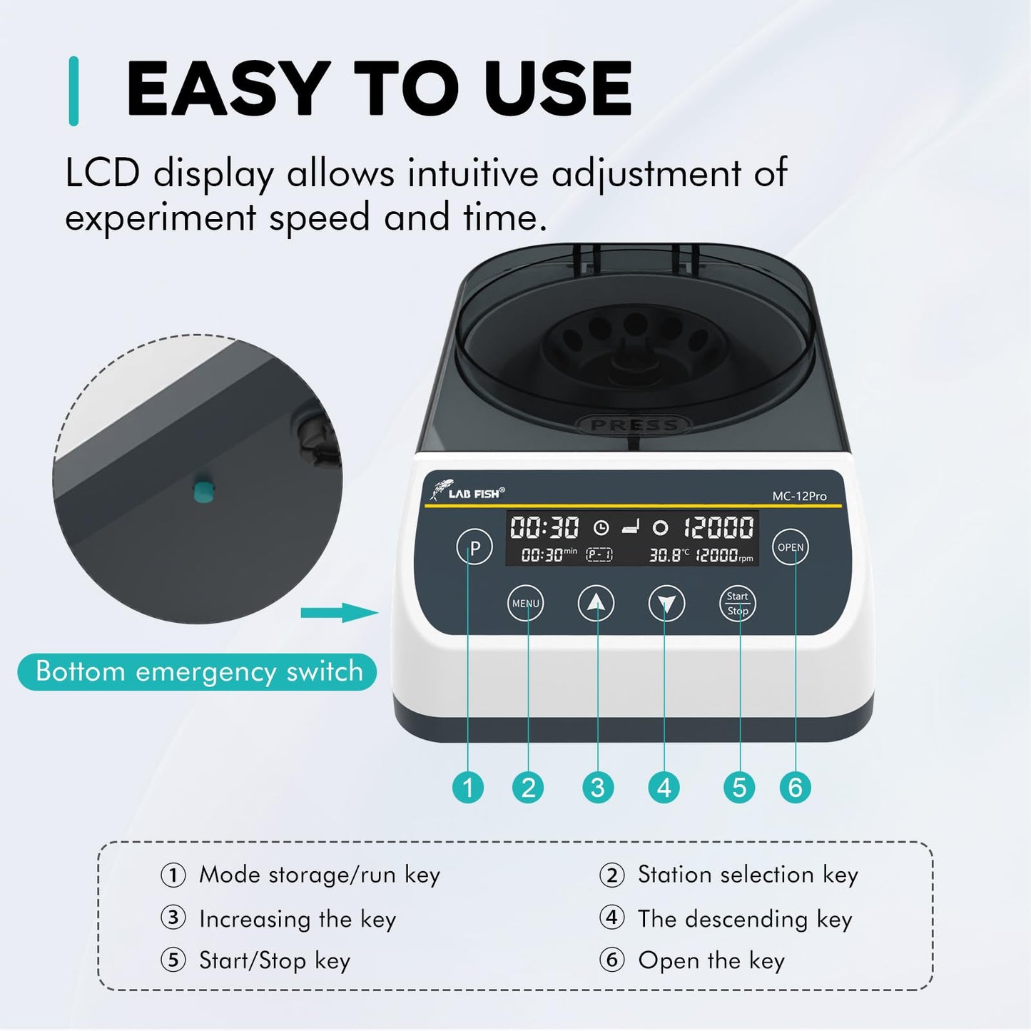 LAB FISH High Speed Centrifuge LCD 1000-12000 RPM,Max 9660 xg RCF Microcentrifuge 0.2ml/0.5ml/1ml/1.5ml/2ml Tubes for Lab