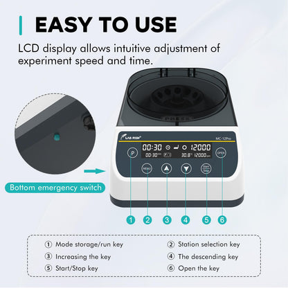 LAB FISH High Speed Centrifuge LCD 1000-12000 RPM,Max 9660 xg RCF Microcentrifuge 0.2ml/0.5ml/1ml/1.5ml/2ml Tubes for Lab