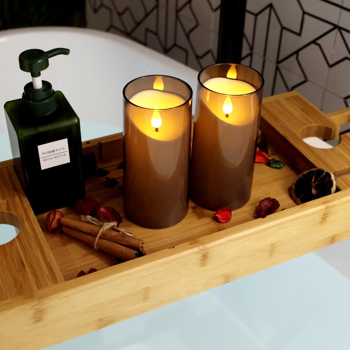 NURADA Flameless Candles with Remote Timer: 3D Wick Battery Operated Led Pillar Candle Unbreakable Acrylic Fake Candle Set for Home Decoration Romantic Ambiance- Grey 2 Pack