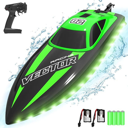 VOLANTEXRC RC Boat 20MPH Fast Remote Control Boat for Adults 2.4Ghz Toy Boats for Pools and Lake with 2 Rechargeable Batteries Toys Gifts for Adults with Light Green
