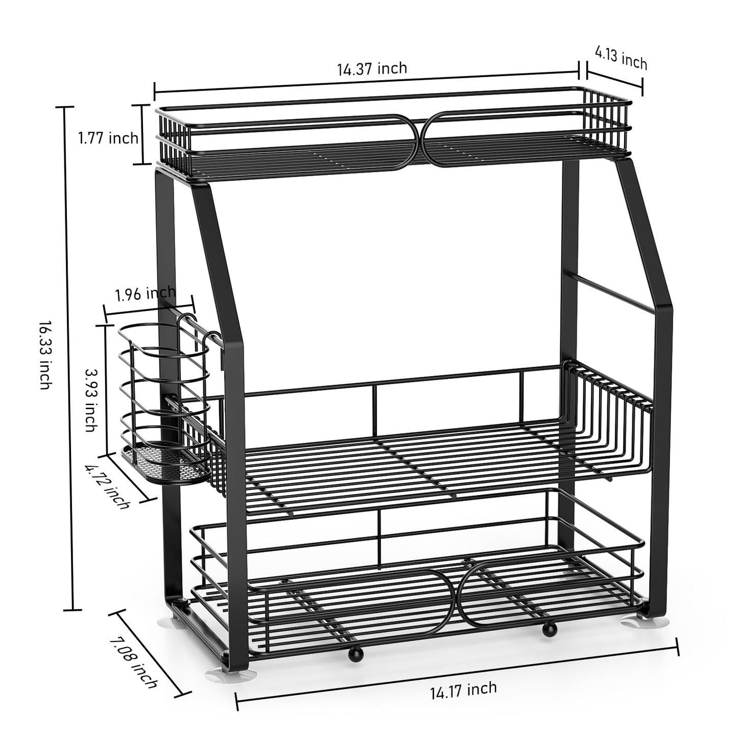 PXYHMUS Spice Rack Organizer for Cabinet, 3 Tier Black Countertop Organizer Small Spice Rack, Kitchen Spice Shelf Organizer for Cabinet, Pantry, Bathroom, Bedroom, Coffee Station