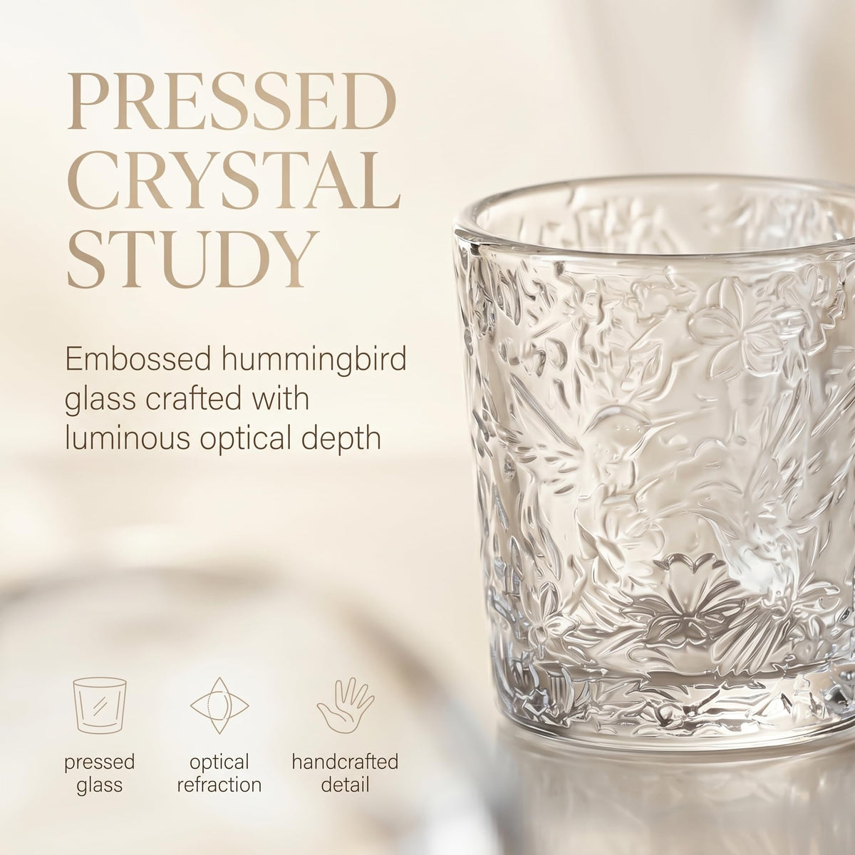 12 Pack Hummingbird Embossed Glass Candle Holders – Votive Tealight Holders with Patent Design, Decorative Embossed Glass Cups for Wedding Centerpieces, Parties, and Home Décor (Crystal Clear)