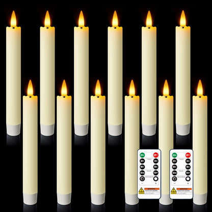 Meigic 7 Inches Flameless Taper Candles with Remote Timer, Real Wax Ivory Short Led Candlesticks, 3D Wick Light Battery Operated Candlesticks for Christmas Home Wedding Table Decor, 12 Pcs