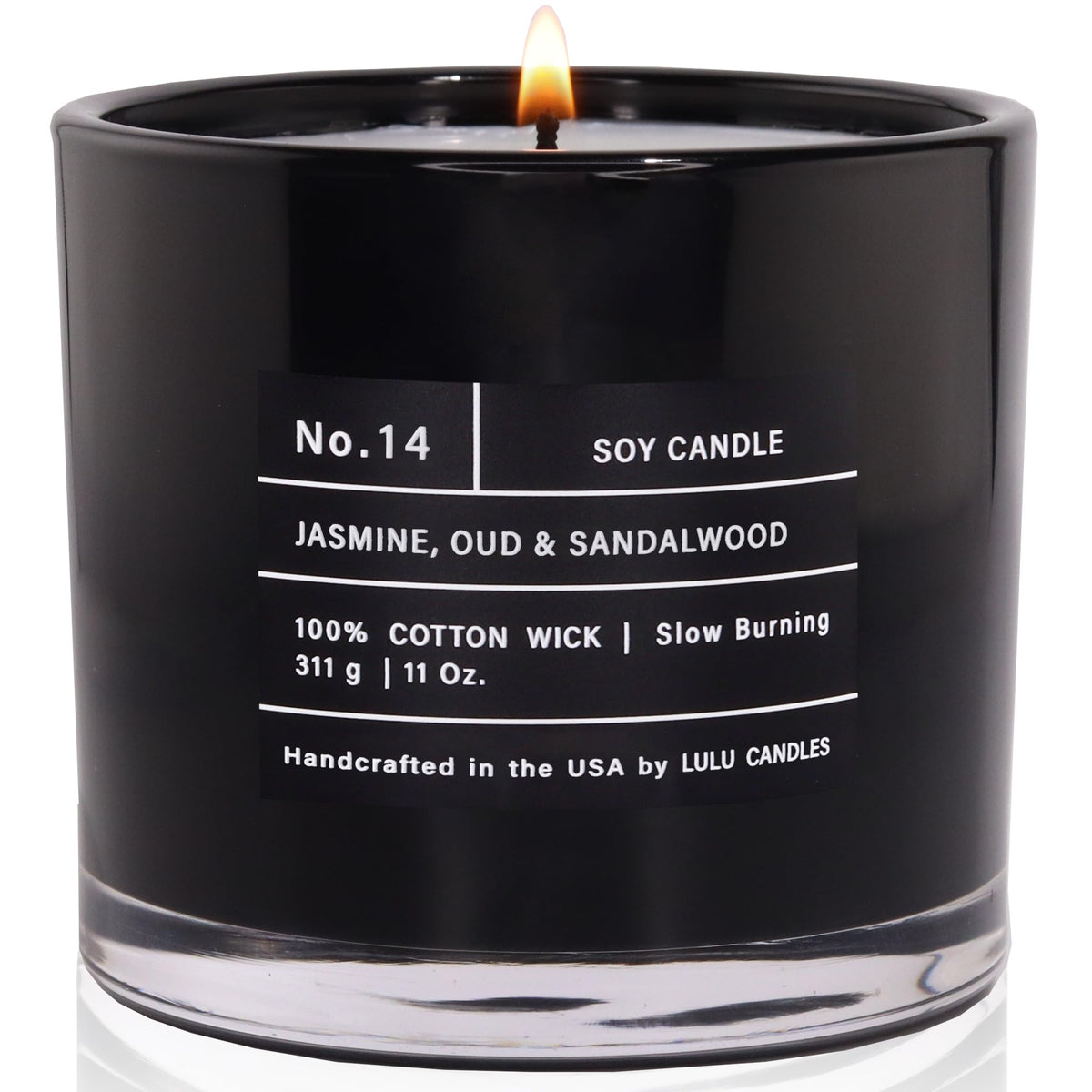 Lulu Candles | Jasmine, Oud & Sandalwood | Luxury Scented Soy Jar Candle | Hand Poured in The USA | Highly Scented & Long Lasting (11 Oz.)