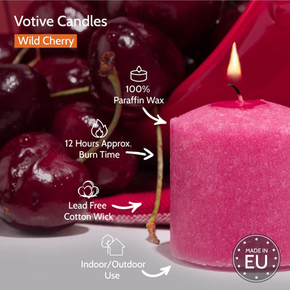 HYOOLA Scented Votive Candles - Wildcherry Votive Candles -12 Hour Burn Time - 9 Pack - European Made