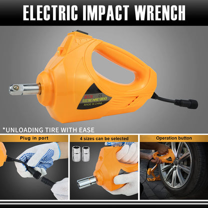 E-HEELP Electric Car Jack 3T Scissor Floor Jack Set 12V Automatic Vehicle Lift Kit with Impact Wrench & Inflator for Sedans(Lifting rang: 4.72~14.57 inch)