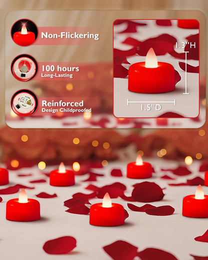 Amagic 12 Pack Red Flameless LED Tea Lights Candles Battery Operated, Electric Fake Tealight Candles for Votive, Wedding, Table Centerpiece, Party, Aniversary, Proposal, Halloween, Christmas