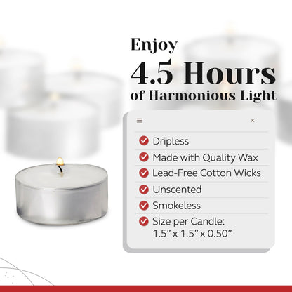 300 Pack Tealight Candles in Metal Cups - Clean, White Unscented with 4.5 Hour Long Burning Time - Votive Candles Bulk for Romantic Dinner, Weddings, Spa & Hotels by PARNOO