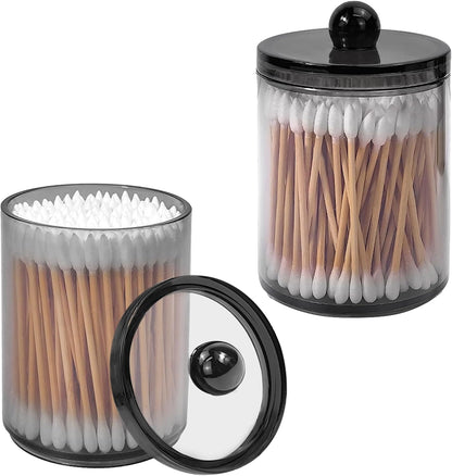 Skiennix 2-Pack Black Plastic Qtip Holder - Stylish Bathroom Organizer for Cotton Swabs & Accessories