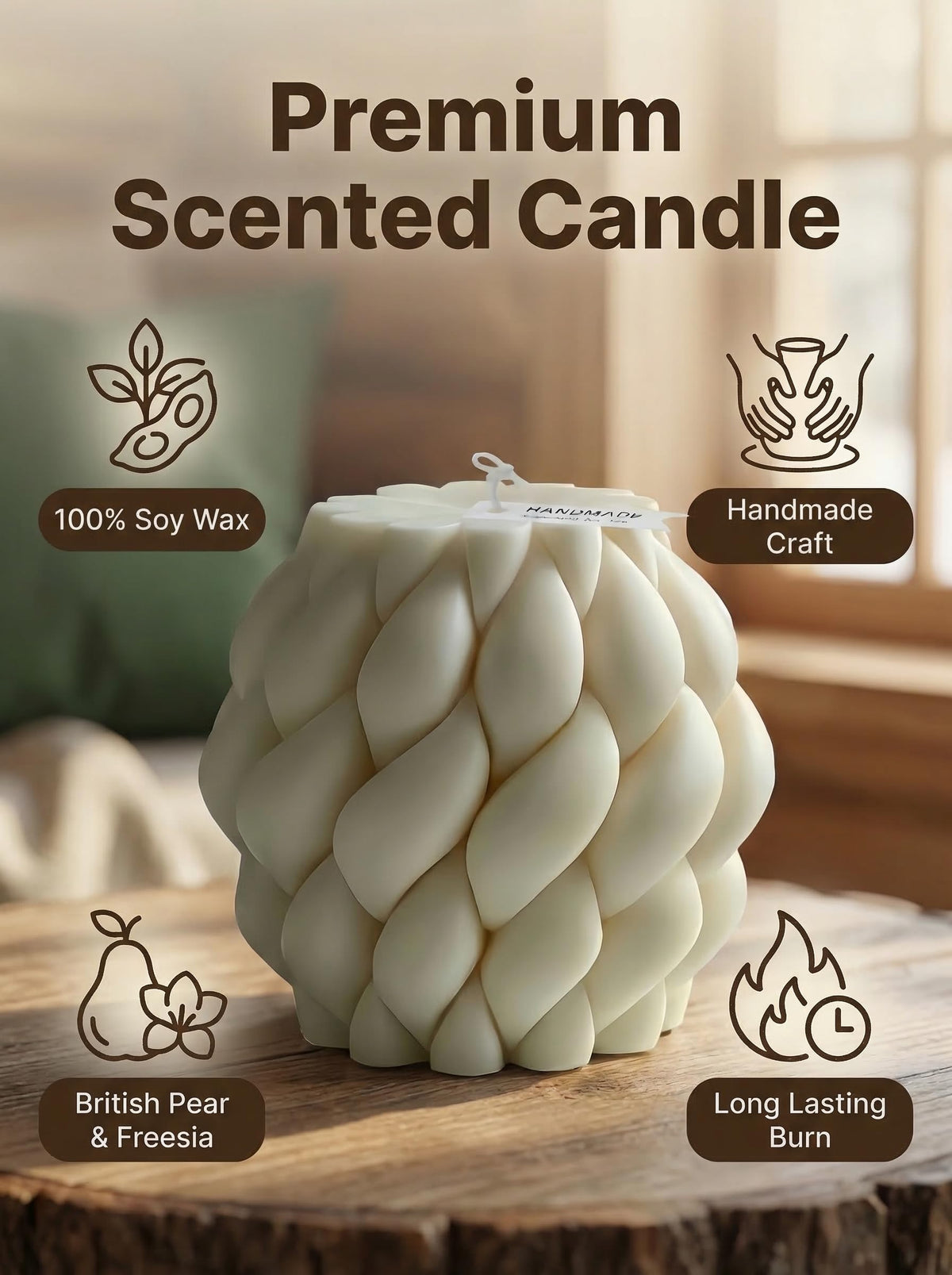 Hyznengu Knot Ball Soy Wax Candle- Large Handmade Pillar Scented Elegant Bubble Aesthetic Candle, Housewarming Wedding Birthday Gift Home Room Shelf Decor Idea White（Large）