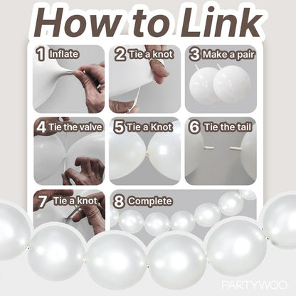 PartyWoo Pearl White Linking Balloons 100pcs 12 Inch White Link Balloon for Anniversary Retirement Wedding Graduation Baby Shower Birthday Gender Reveal Engagement Party Decorations White-W14