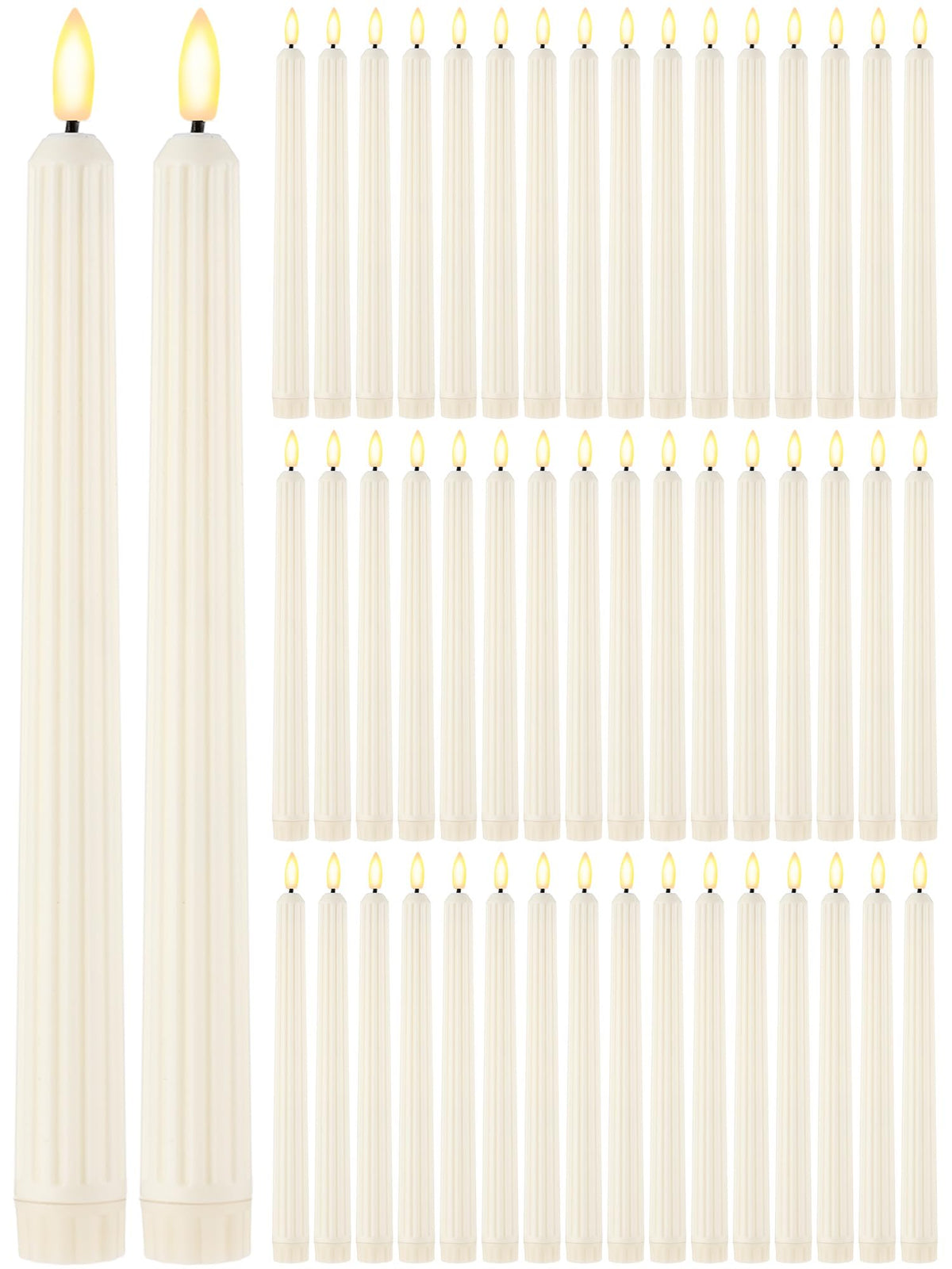Retisee 50 Pcs 11 Inch Flameless Taper Candles LED Candles Bulk Battery Operated Taper Candle Flickering LED Candlesticks for Valentines Birthday Wedding Party Decor (Roman Style, Ivory)