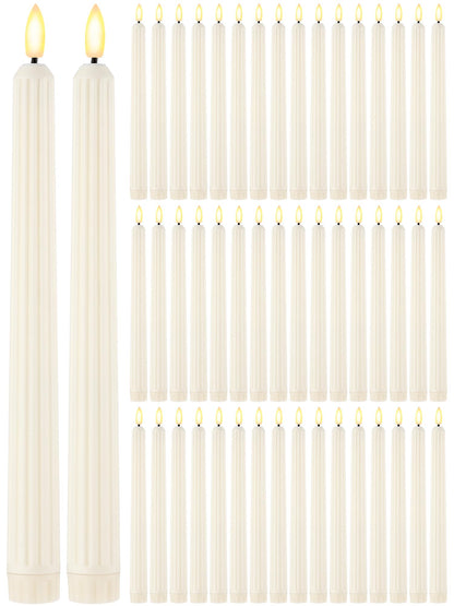 Retisee 50 Pcs 11 Inch Flameless Taper Candles LED Candles Bulk Battery Operated Taper Candle Flickering LED Candlesticks for Valentines Birthday Wedding Party Decor (Roman Style, Ivory)