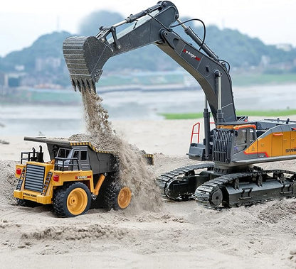 kolegend Remote Control Excavator Toy 1/14 Scale RC Excavator 22 Channel Upgrade Full Functional Construction Vehicles Rechargeable RC Truck with Metal Shovel and Lights Sounds
