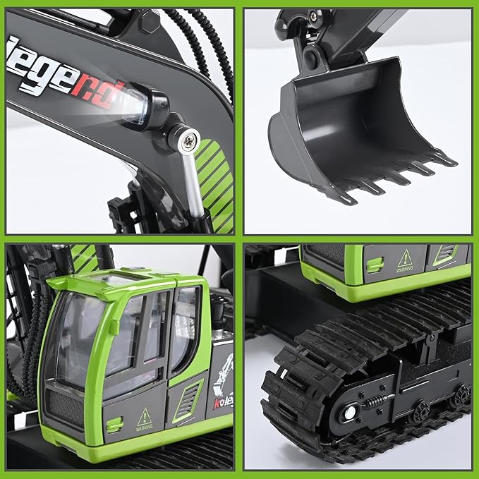 kolegend Remote Control Excavator Toy 16 Inch 11 Channel RC Construction Vehicles Hydraulic Haulers Digger Toys Gift for 6 7 8 9 10 Years Old Kids Boys