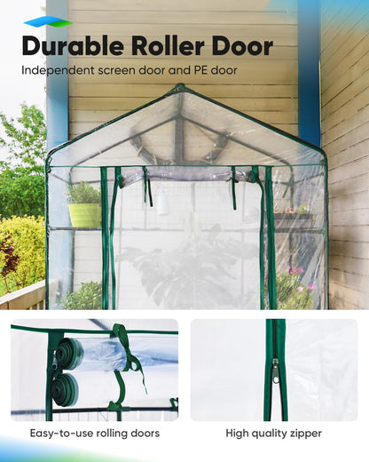 Quictent Greenhouse for Outdoors, Mini Walk-in Portable Flower Garden Plant Kit Outside, Heavy Duty 3 Tiers 4 Shelves Steel Frame & Durable Cover W/ Screen Door, 4.7x2.4x6.4 FT, Clear