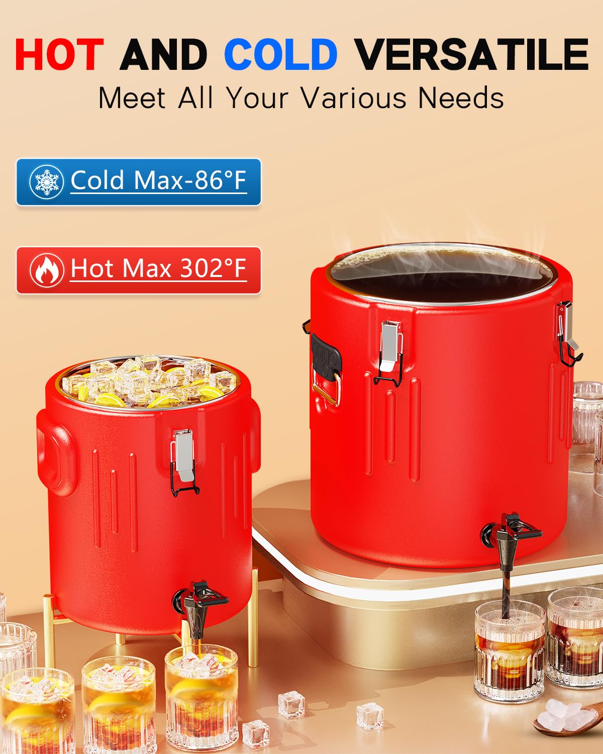 Insulated Beverage Dispenser 5 Gallon, Hot Drink Dispenser with 304 Stainless Steel Interior & Spout, Hot Water Dispenser for Parties, Portable Outdoors Water Jug for Camping Sports,N5