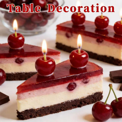 12 Pcs Cherry Birthday Candles Decorations, Handmade Beeswax Cake Candle with Cotton Wicks, Cute Red Fruit-Shaped Candles for Party, Wedding, Cupcakes & Celebrations