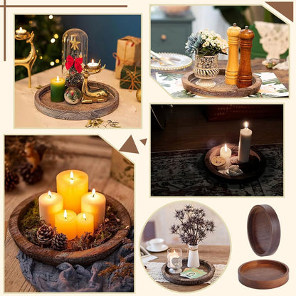 NBEADS 2Pcs Wood Candle Tray, 3.94 inch Acacia Coasters for Candles Flat Round Natural Wood Plant Trays for Home Dining Table Kitchen Accessories Bar Decorative, Coconut Brown