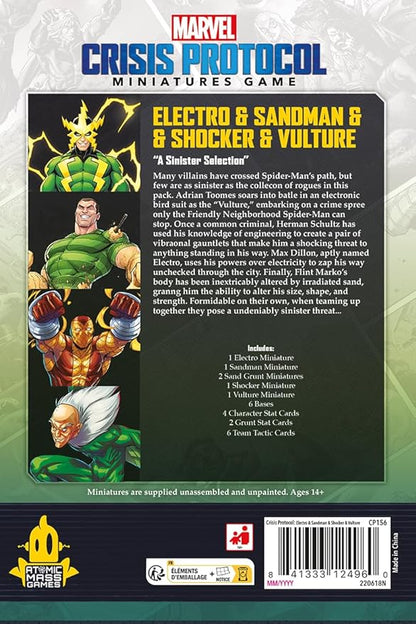 Marvel: Crisis Protocol Electro &amp Sandman &amp Shocker &amp Vulture CHARACTER PACK - Sinister Villains Unleashed! Tabletop Superhero Game Ages 14+ 2 Players 90 Min Playtime Made by Atomic Ma